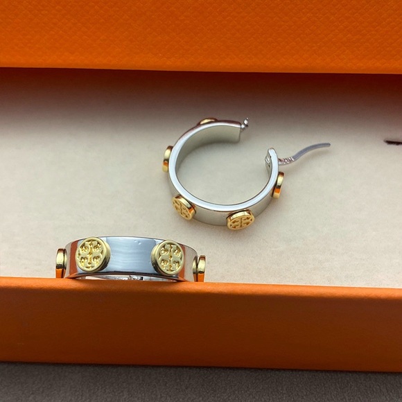 Tory Burch Two-Tone Hoop Earrings - Picture 7 of 9